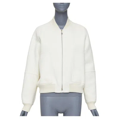 Pre-owned Hermes Double Faced 100% Cashmere Leather Applique Back Bomber Jacket Fr38 M In Gray