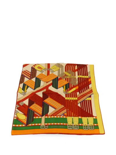 Pre-owned Hermes Double Sangle Scarf In Red