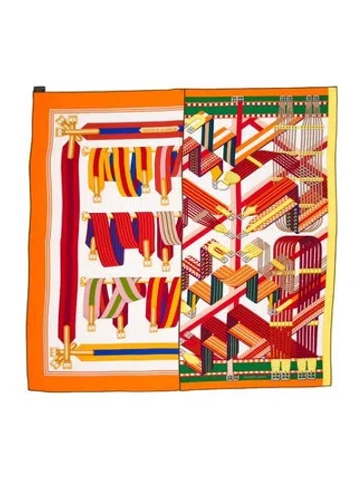 Pre-owned Hermes Double Sangle Silk Scarf In Orange