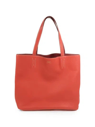 Pre-owned Hermes Double Sens 36 Leather Tote Bag In Orange