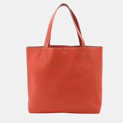 Pre-owned Hermes Double Sens 36 Orange Taurillon Clemence Leather Reversible Tote Bag