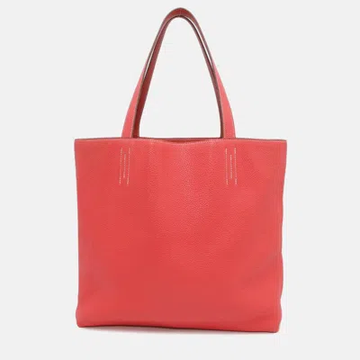 Pre-owned Hermes Double Sens 45 Rose Jaipur/sanguine Taurillon Clemence Tote Bag In Pink