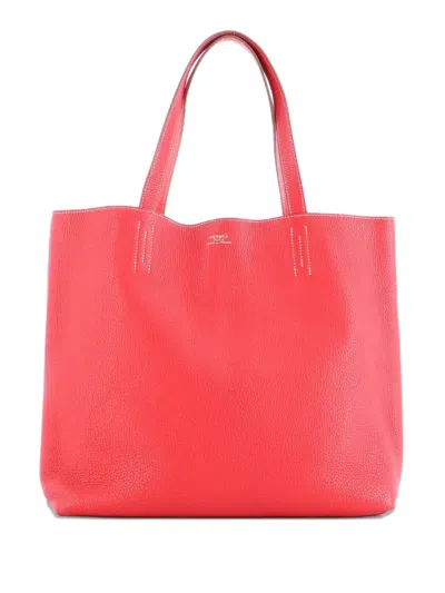 Pre-owned Hermes Double Sens Clemence 45 Tote Bag In Red
