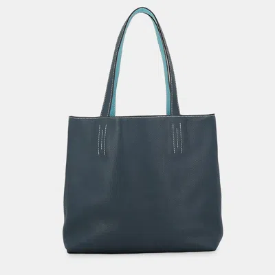 Pre-owned Hermes Double Sense Blue Atoll/colvert Taurillon Clemence Swift Leather Size 28