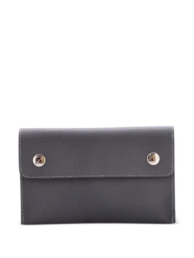 Pre-owned Hermes Double Snap Pochette Epsom Crossbody Bag In Gray