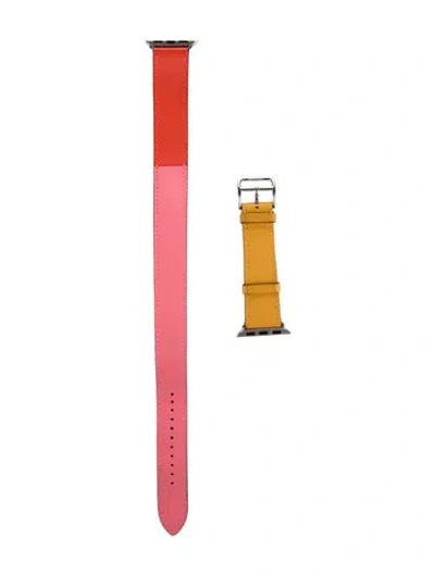 Pre-owned Hermes Double Tour Attelage Apple Watch Band In Pink