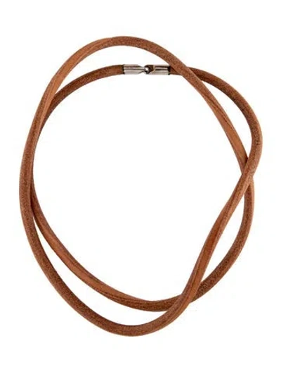 Pre-owned Hermes Double Tour Leather Cord Necklace, 39.5" In Multicolor