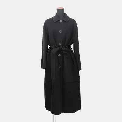 Pre-owned Hermes Double-faced Wrap Coat Size 34 Black Cashmere100%