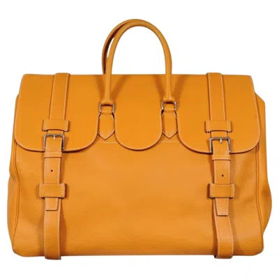 Pre-owned Hermes Drag De Voyage Travel Bag Tan Brown Leather Carry On Luggage Top Handle