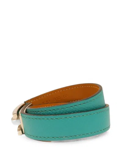 Pre-owned Hermes Drag Double Leather Bracelet In Green