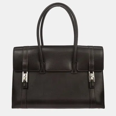 Pre-owned Hermes Drag Ii 32 Ebene Veau Grain Lisse Leather Top Handle Bag In Black