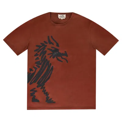 Pre-owned Hermes Dragon Print Cotton T-shirt In Brown