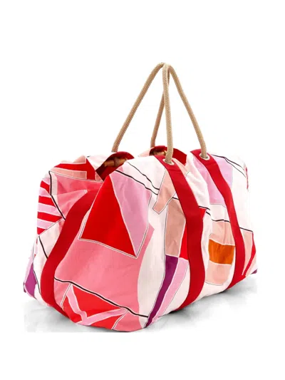 Pre-owned Hermes Drapeaux Au Vent Bag Printed Canvas Large Shoulder Bag In Pink