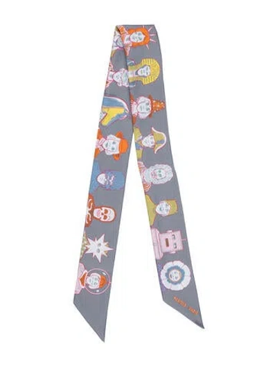 Pre-owned Hermes Dress Code Silk Twilly Scarf In Gray