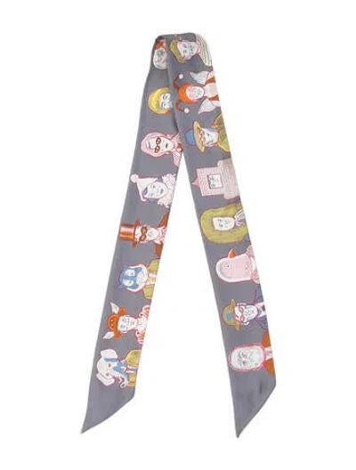 Pre-owned Hermes Dress Code Silk Twilly Scarf In Gray