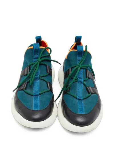 Pre-owned Hermes Duel Leather Panelled Sneakers In Blue