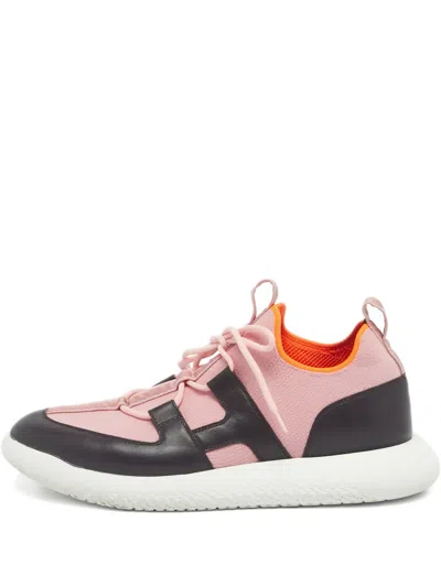 Pre-owned Hermes Duel Leather Sneakers In Pink