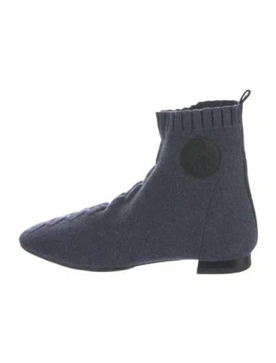 Pre-owned Hermes Duo H Logo Sock Boots In Blue