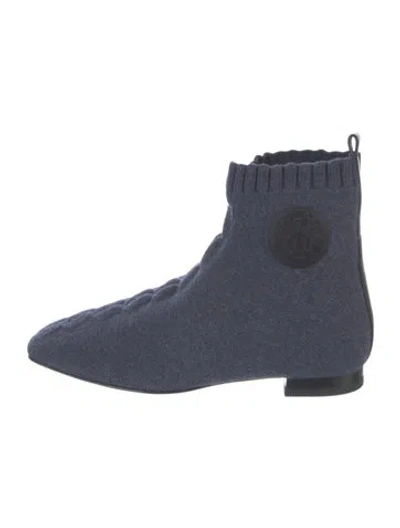 Pre-owned Hermes Duo H Logo Sock Boots In Blue