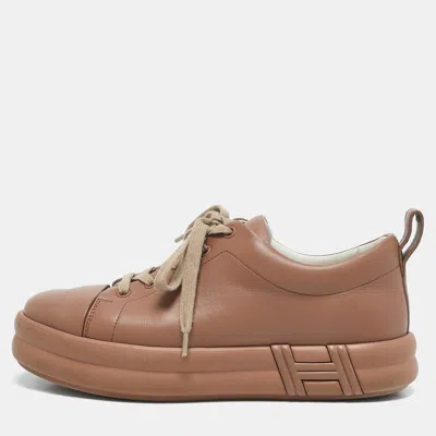 Pre-owned Hermes Dusty Pink Leather Happy Sneakers Size 38