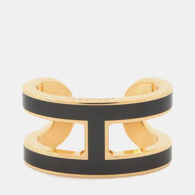 Pre-owned Hermes Ear Cuff Pop H Black Gold Plated Lacquer