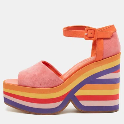 Pre-owned Hermes Hermès Early 65 Size 38 Multicolor Suede Wedge Sandals