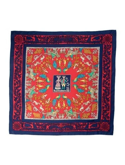 Pre-owned Hermes Early America Silk Scarf In Blue