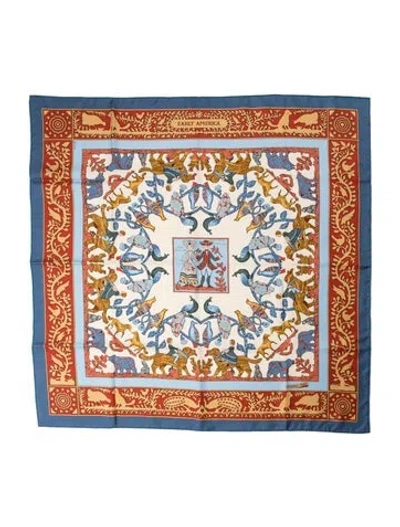 Pre-owned Hermes Early America Silk Scarf In Blue