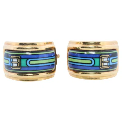 Pre-owned Hermes Earrings. Genuine Vintage  Cloisonne Enamel Golden Earrings Clip On In Multi