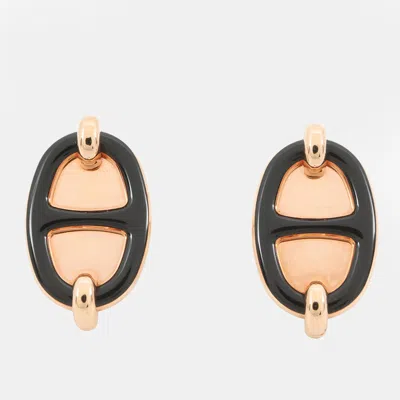 Pre-owned Hermes Earrings Mini Maillon Black Metal Enamel