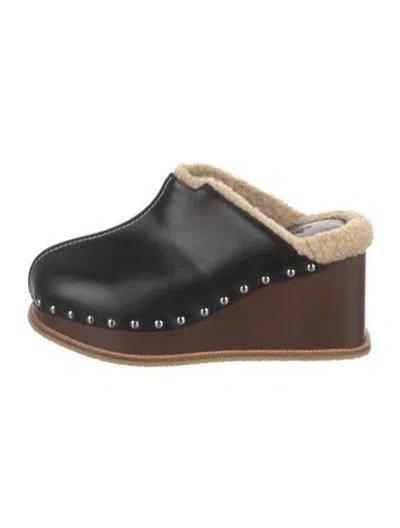 Pre-owned Hermes Earth Calfskin Mules In Black