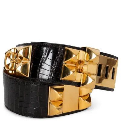 Pre-owned Hermes Ebene Brown Croc Collier De Chien 50 Belt 77