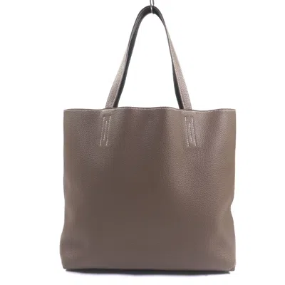 Pre-owned Hermes Ebene Etoupe Gray Taurillon Clemence Leather Tote Bag ()