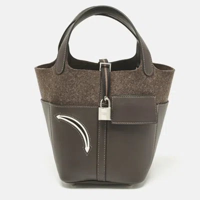 Pre-owned Hermes Hermès Ebene Swift Leather And Feutre Picotin Lock 18 Go Team Bag In Brown