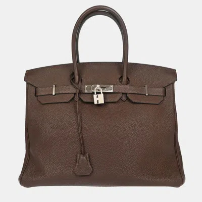 Pre-owned Hermes Ebene Togo Birkin 35 Handbag In Brown