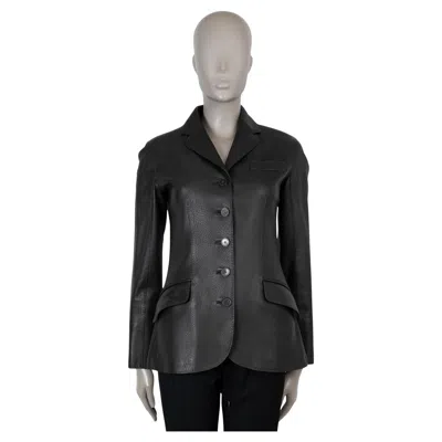 Pre-owned Hermes Ebony Brown Leather 2010 Blazer Jacket 38 S In Black