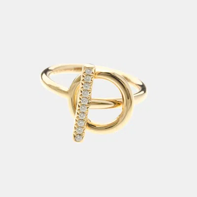 Pre-owned Hermes Echapp Diamond 18k Pink Gold Fashion Diamond Band Ring Eu 50