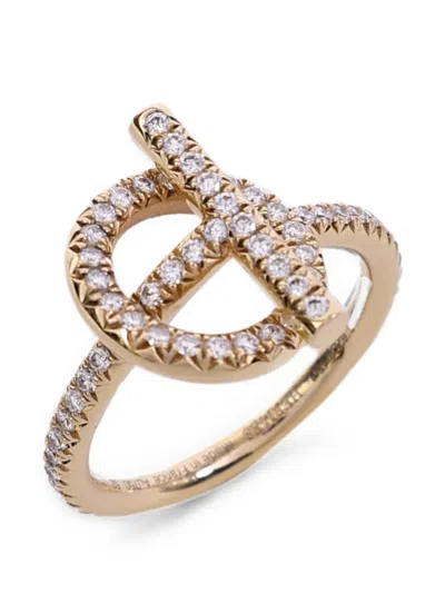 Pre-owned Hermes Echappee Diamond Ring In Gold