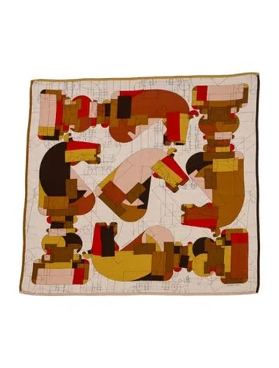 Pre-owned Hermes Echec Au Roi Silk Shawl In Neutral