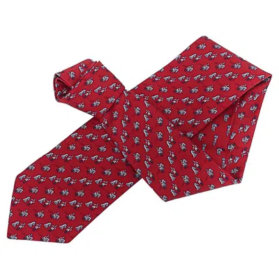 Pre-owned Hermes Echec Aux Jockeys Twillbi Tie Carmin Gris Fonce Rouge In Red
