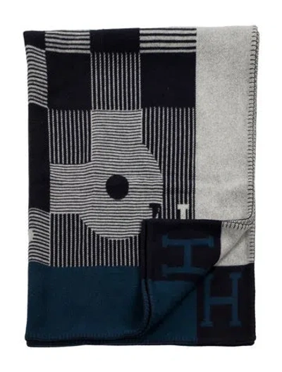 Pre-owned Hermes Echecs Et Trames Throw Blanket In Blue