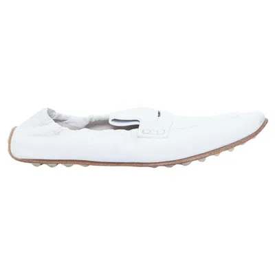 Pre-owned Hermes Echo Mocassins White Leather Cream Studded Back Driving Loafers Eu37