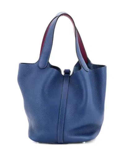 Pre-owned Hermes Eclat Picotin Lock Bag Clemence Mm Bucket Bag In Blue