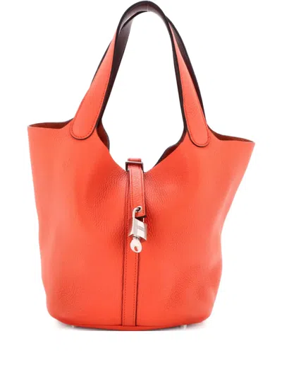 Pre-owned Hermes Eclat Picotin Lock Bag Clemence Mm Bucket Bag In Orange