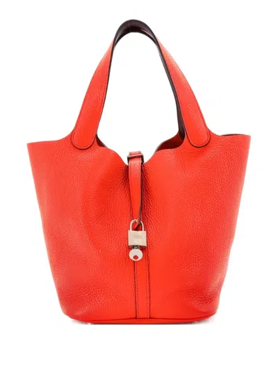 Pre-owned Hermes Eclat Picotin Lock Bag Clemence Mm Bucket Bag In Orange
