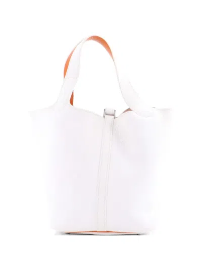Pre-owned Hermes Eclat Picotin Lock Bag Clemence Mm Bucket Bag In White