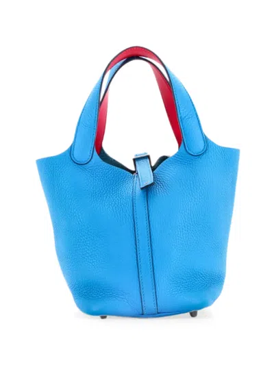 Pre-owned Hermes Eclat Picotin Lock Bag Clemence Pm Tote Bag In Blue