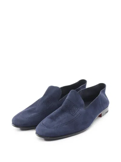 Pre-owned Hermes Eclipse Perforated Moccasins In Blue