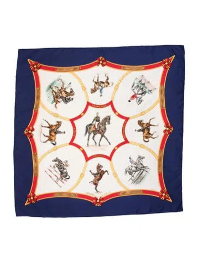 Pre-owned Hermes Ecole Française D'equitation Silk Scarf In Blue