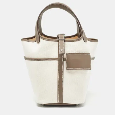 Pre-owned Hermes Hermès Ecro/etoupe Toile And And Swift Leather Cargo Picotin Lock 18 Bag In Beige